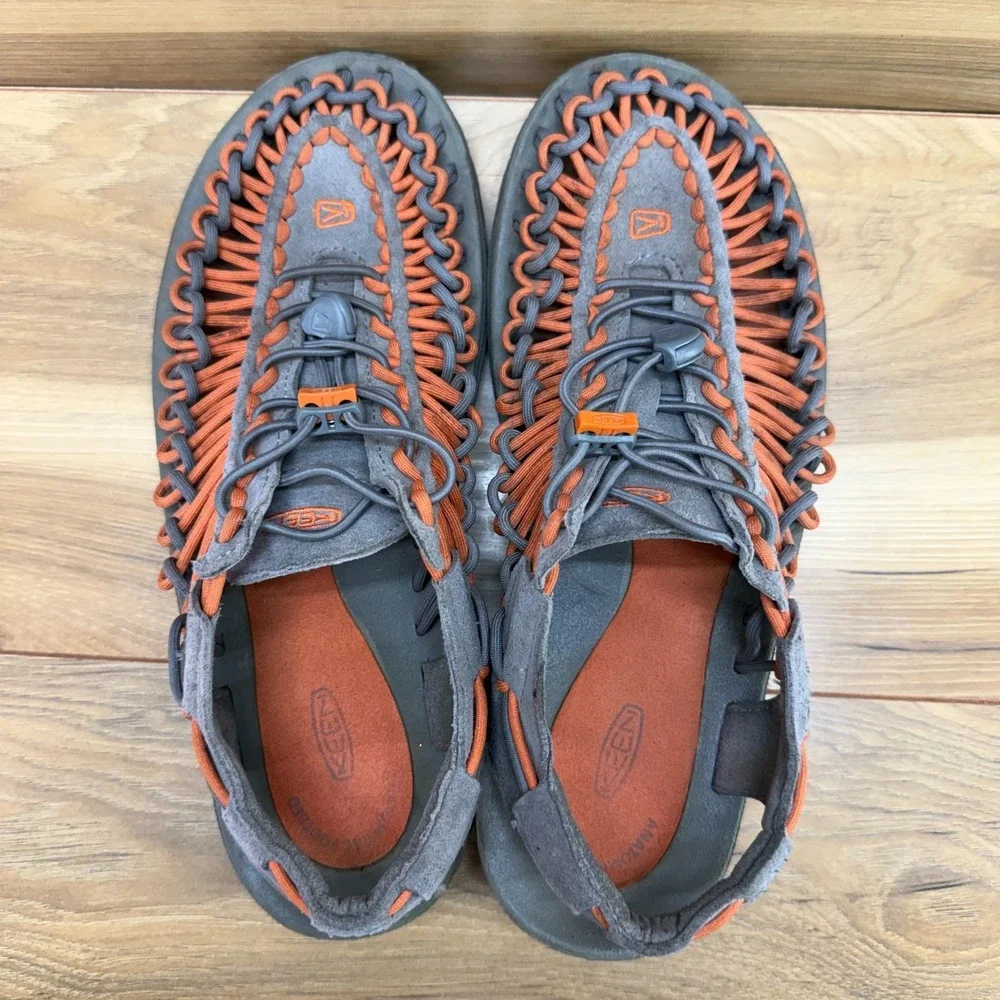Keen Uneek Rope Slip On Sandals Mens 8.5 Orange Gray Travel Vacation Trail